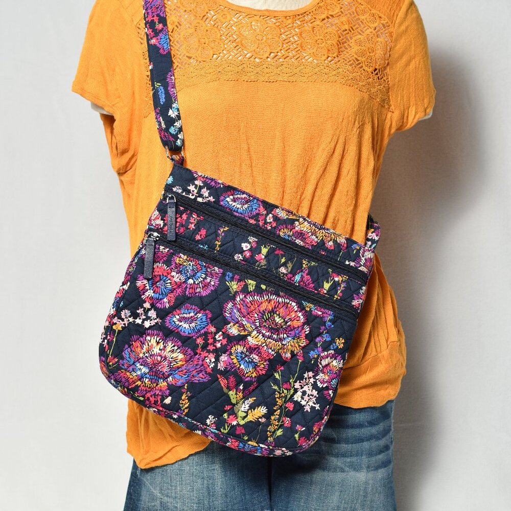 Quilted Floral Crossbody Bag in Navy